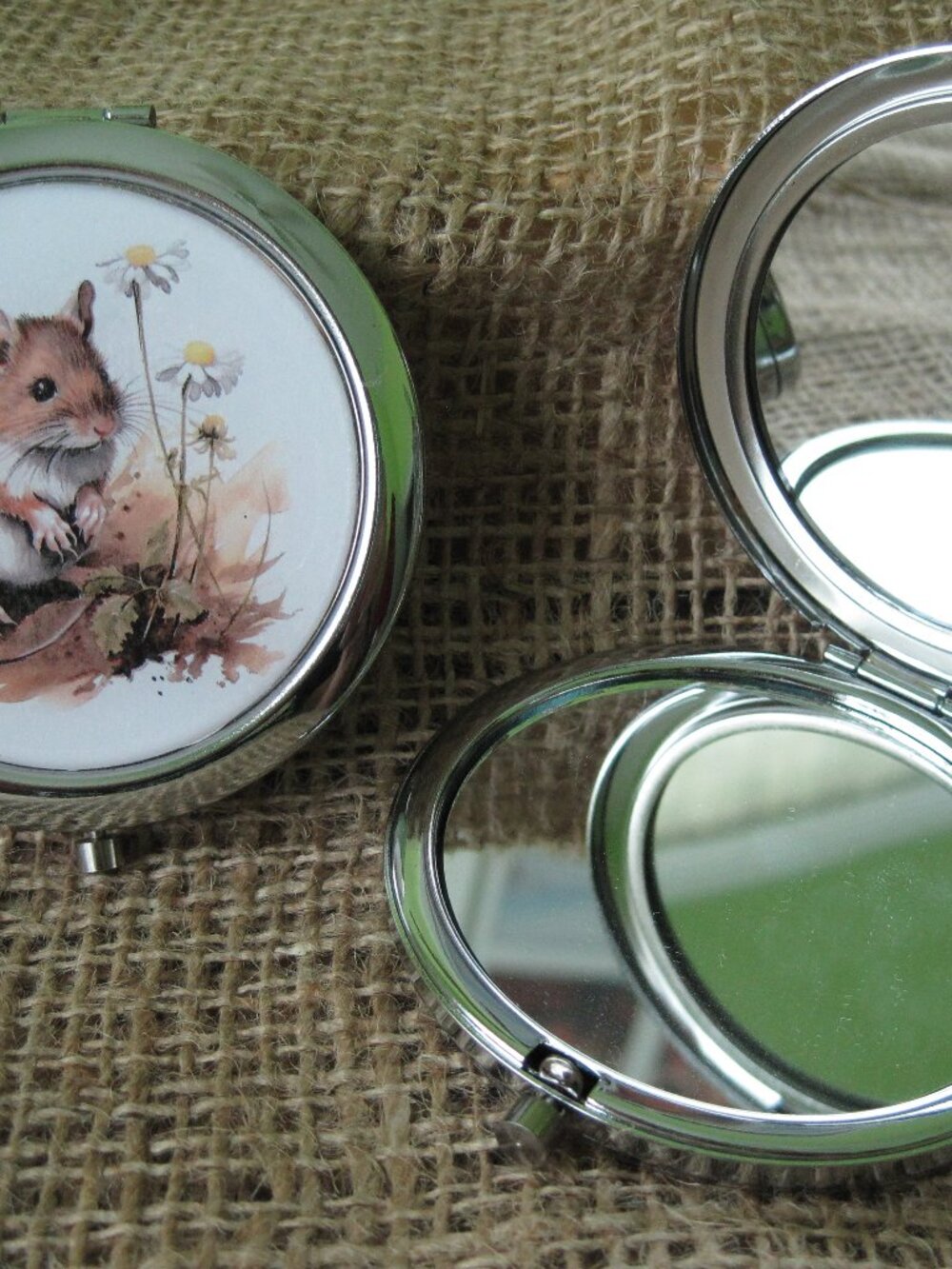 Mouse in Flowers Themed Compact/Pocket Mirror